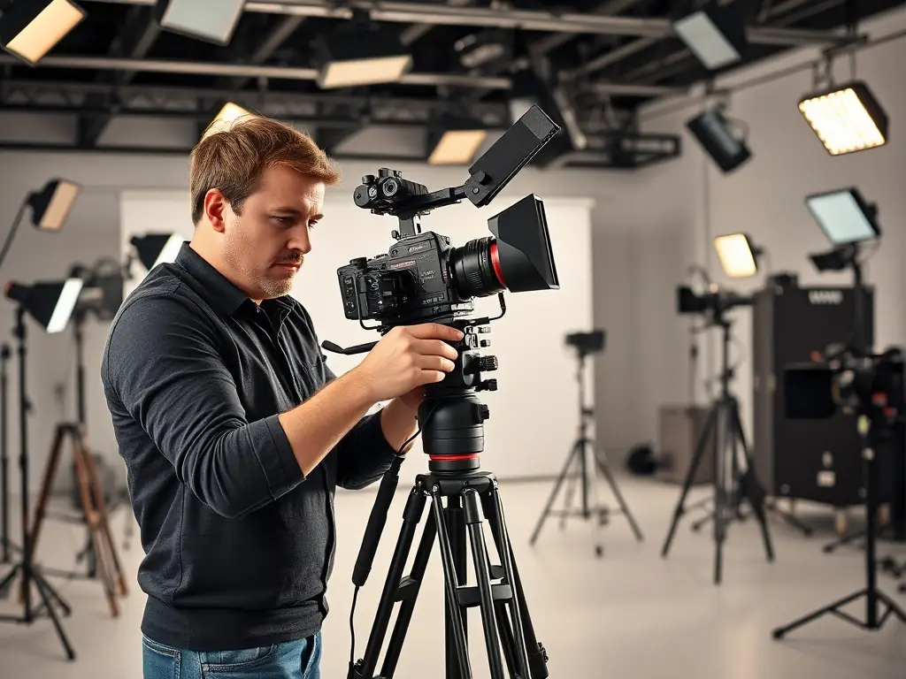 A professional video production setup with cameras, lighting, and sound equipment, showcasing Crest Creative's expertise in podcast and video production.